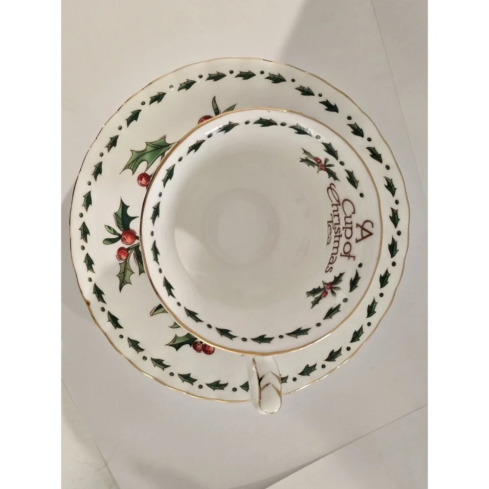 Hanson Christmas Porcelain Tea Cup & Saucer Set 1992 Painted Decorated Waldman